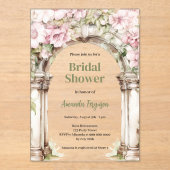 Roze bloemen arch beige helder Vrijgezellenfeest Acryl Uitnodigingen (Voorkant)