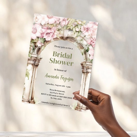 Roze bloemen arch beige helder Vrijgezellenfeest Acryl Uitnodigingen