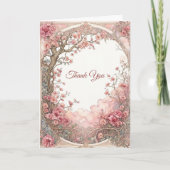  roze bloemen art nouveau bedankkaart (Voorkant)