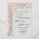 Roze Bloemen Art Nouveau Folie Invitation Folie Uitnodiging (Voorkant)