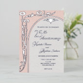Roze Bloemen Art Nouveau Folie Invitation Folie Uitnodiging (Staand Voorkant)