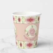 Roze Bloemen Artistiek Papieren Bekers (Achterkant)