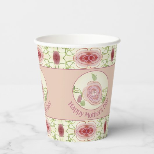 Roze Bloemen Artistiek Papieren Bekers (Achterkant)