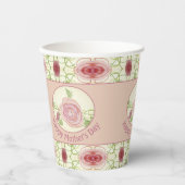 Roze Bloemen Artistiek Papieren Bekers (Voorkant)