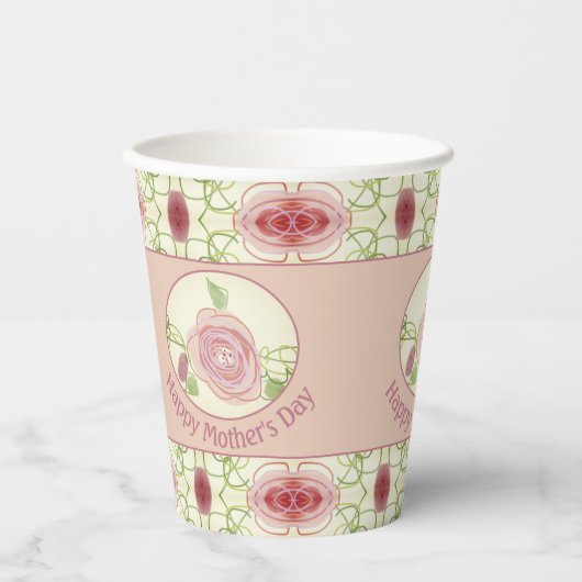 Roze Bloemen Artistiek Papieren Bekers (Voorkant)