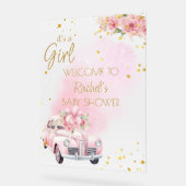 Roze Bloemen Auto Baby shower Welkom Acryl Bord (Hoek)