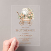 Roze Bloemen  Baby Carriage Baby shower Acryl Uitnodigingen (Insitu (Draagbaar))
