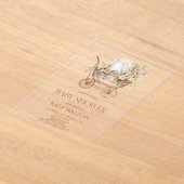 Roze Bloemen  Baby Carriage Baby shower Acryl Uitnodigingen (Laagn)