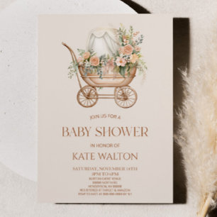 Roze Bloemen Baby Carriage Baby shower Kaart