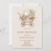 Roze Bloemen  Baby Carriage Baby shower Kaart (Voorkant)