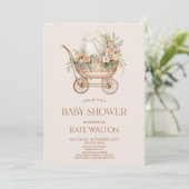 Roze Bloemen  Baby Carriage Baby shower Kaart (Staand voorkant)