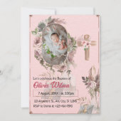 Roze Bloemen Baby Doop Uitnodiging | Modern Minim (Voorkant)
