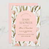 Roze Bloemen Baby Douche Uitnodigingen Meisje (Voorkant / Achterkant)