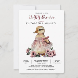 Roze Bloemen Baby Eend Baby shower voor Meisje Kaart
