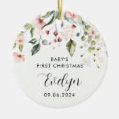 Roze Bloemen Baby Eerste Kerst Baby Keramisch Ornament (Voorkant)