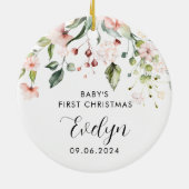 Roze Bloemen Baby Eerste Kerst Baby Keramisch Ornament (Achterkant)