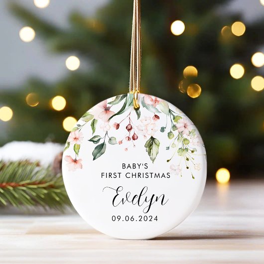 Roze Bloemen Baby Eerste Kerst Baby Keramisch Ornament