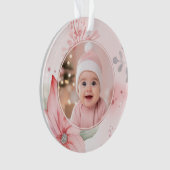 Roze Bloemen Baby Eerste Kerstfoto Ornament (voorkant)