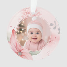 Roze Bloemen Baby Eerste Kerstfoto Ornament