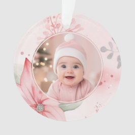 Roze Bloemen Baby Eerste Kerstfoto Ornament
