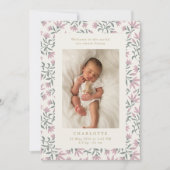 Roze bloemen | baby geboorteaankondigingskaart kaart (Voorkant)