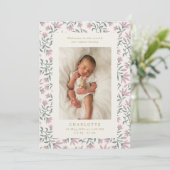 Roze bloemen | baby geboorteaankondigingskaart kaart (Staand voorkant)