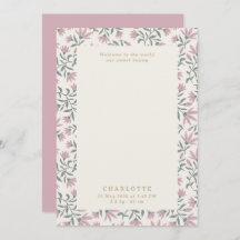 Roze bloemen | baby geboorteaankondigingskaart