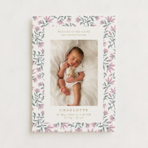 Roze bloemen | baby geboorteaankondigingskaart