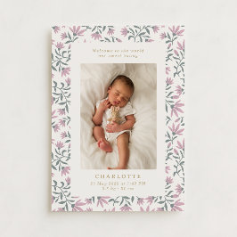 Roze bloemen | baby geboorteaankondigingskaart kaart