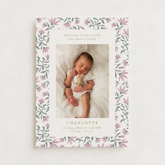 Roze bloemen | baby geboorteaankondigingskaart kaart