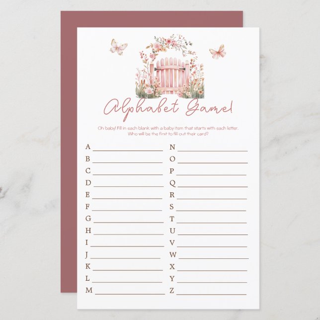 Roze Bloemen Baby in Bloom Baby shower Alfabet (Voorkant / Achterkant)