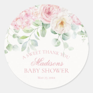 Roze Bloemen Baby in Bloom Baby shower Circle Ronde Sticker