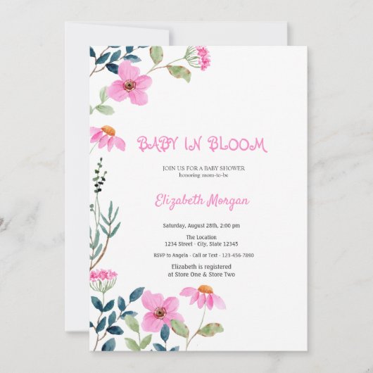 Roze Bloemen Baby in Bloom  Baby Shower Kaart (Voorkant)