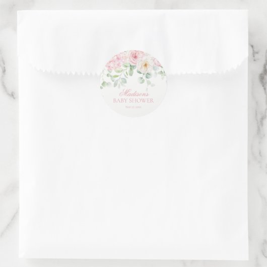 Roze Bloemen Baby in Bloom Baby shower Uitnodigen  Ronde Sticker (Tas)