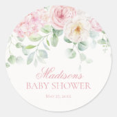 Roze Bloemen Baby in Bloom Baby shower Uitnodigen  Ronde Sticker (Voorkant)