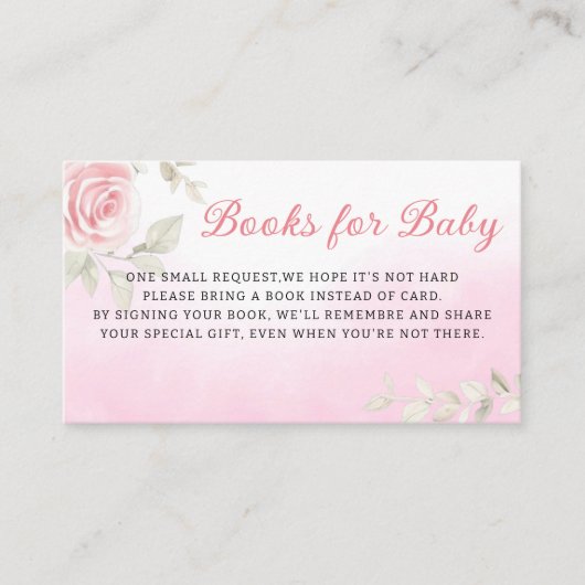 Roze Bloemen Baby in Bloom Boeken voor Baby shower Informatiekaartje (Voorkant)