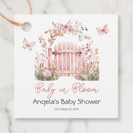 Roze Bloemen Baby in Bloom Butterfly Baby shower Bedankjes Labels (Voorkant)