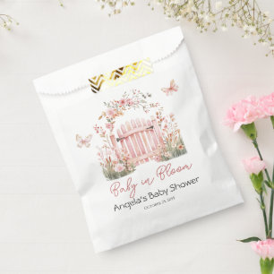 Roze Bloemen Baby in Bloom Butterfly Baby shower Bedankzakje