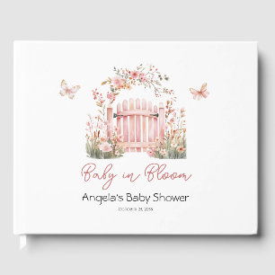 Roze Bloemen Baby in Bloom Butterfly Baby shower Gastenboek