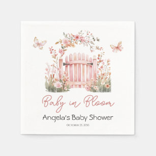 Roze Bloemen Baby in Bloom Butterfly Baby shower Servet