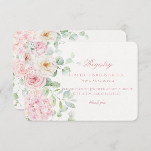 Roze Bloemen Baby in Bloom Hydrangea Baby Registry Informatiekaartje (Voorkant / Achterkant)