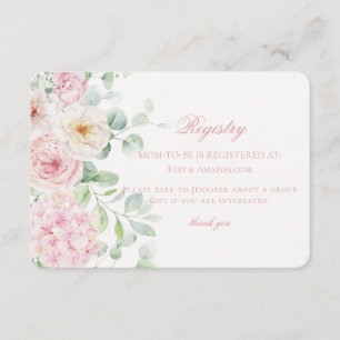 Roze Bloemen Baby in Bloom Hydrangea Baby Registry Informatiekaartje