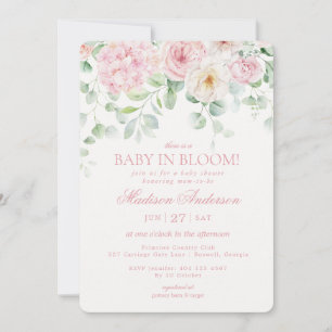 Roze Bloemen Baby in Bloom Hydrangea Baby shower Kaart