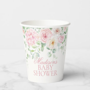 Roze Bloemen Baby in Bloom Hydrangea Baby shower Papieren Bekers