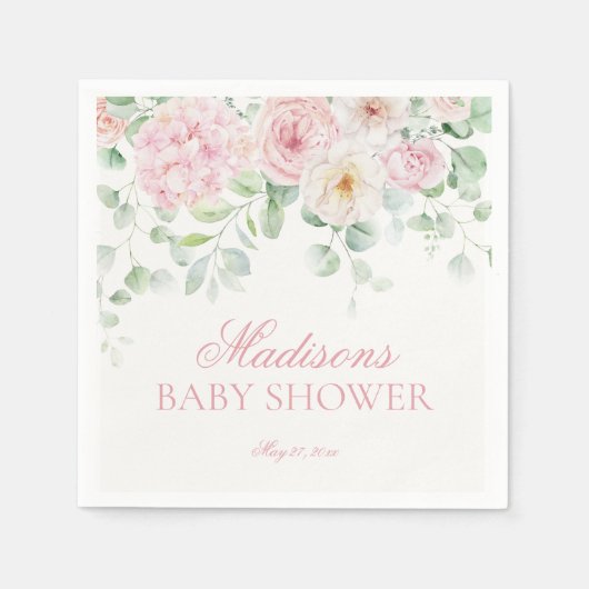 Roze Bloemen Baby in Bloom Hydrangea Baby shower Servet (Voorkant)