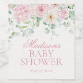 Roze Bloemen Baby in Bloom Hydrangea Baby shower Wijn Etiket (Enkel label)