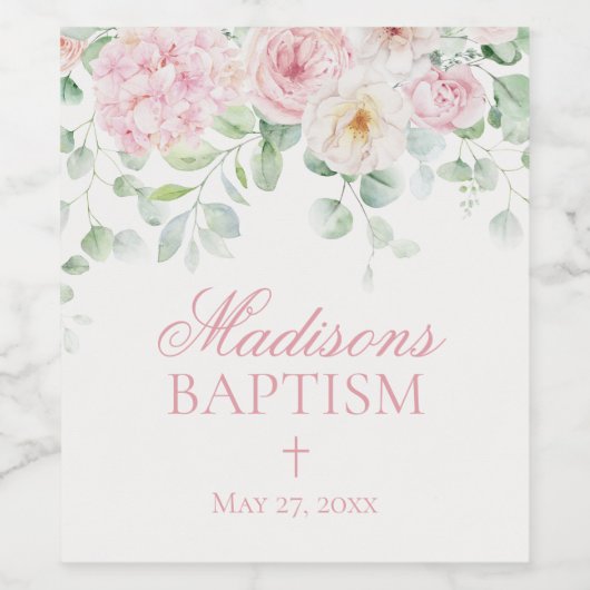 Roze Bloemen Baby in Bloom Hydrangea Baby shower Wijn Etiket (Enkel label)