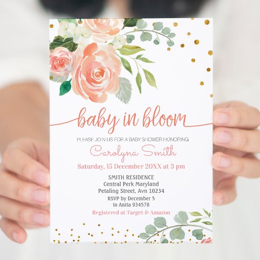 Roze Bloemen baby in Bloom Shower Kaart