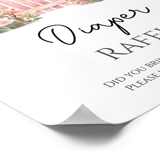 Roze Bloemen Baby in Bloom Vlinder Luier Raffle Poster (Hoek)