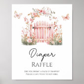 Roze Bloemen Baby in Bloom Vlinder Luier Raffle Poster (Voorkant)